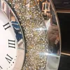 Orologi da parete grande specchio 3d orologio 3d grandi dimensioni argento diamante di lusso silenzioso design moderno soggiorno decorazione della casa americana