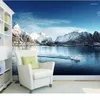 배경 화면 커스텀 자연 조경 산과 호수 거실 침실 배경 PVC PO 벽화 PVC