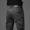 Jeans pour hommes automne affaires coupe droite rétro bleu fumée gris pantalon coton élastique confortable tissu Denim pantalon mâle