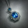 Pendant Necklaces Fancy Style Double Lake Blue Zircon Oval Cut Necklace For Women Vintage Fashion Accessory