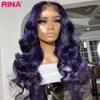 Syntetiska peruker Dark Purple Wear and Go Wig 4x6 Glueless Body Wave 13x4 Spets Front Wigs Human Hair Wig Purple Highlight Color 13x4 Glueless Wigs 230822