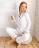 Women's Sleepwear 2023 Women Suit Autumn And Winter Cardigan Pajamas Lace-Up Waist Warm Trousers Home Wear Ladies