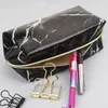 Learning Toys 1pcs Large Capacity Leather Cute Pencil Case Office School Students Pen Box Zipper Bags Marble Makeup Storage Supplies Black