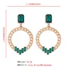 Boucles d'oreilles pendantes vert strass cerceau pour femmes Vintage rond grand cercle luxe oreille anneau bijoux accessoires en gros