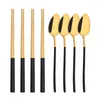 Conjuntos de utensílios de jantar 8pcs doméstico talheres de talheres de ouro preto conjunto de pauzinhos colher 18/10 Aço inoxidável de tabela de tabela de luxo