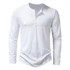 Men's T Shirts Henley Collar Shirt For Men Autumn Long Sleeve Solid Color Breathable Fashion Casual High Quality Basic Tee Tops