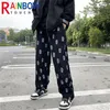 Herrbyxor Rainbowtouches unisex Skull Full Print Drawstring Casure Corduroy Men baggy hip Hop rak Sweatpants Man Loose Trouser 230821