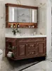 Ensemble d'accessoires de bain, armoire de salle de bain intelligente américaine, combinaison murale en bois massif, lavabo de lavage des mains, miroir