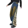 Men's Jeans PFNW Autumn Niche Vintage Worn Out Gradient Distressed Hole Y2k High Street Spliced Loose Straight Pants 28A3565