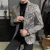 Мужские куртки 2022 Новый модный бутик Velveteen Leoparard Print Casual Men's Blazer Мужское платье -платья.