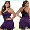 Sexy Vneck Dames Lingerie Nachthemd Mouwloos Dames Satijnen Nachtjapon Plus Maat XL5XL Kant Nachtkleding Nachtkleding Lingeries17801325