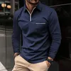 POLO shirt Poche zippée Polo de sport à manches longues pour hommes T-shirt de haute qualité pour hommes Col polo de luxe Pur coton Haut respirant Chemise d'affaires M-XXXL