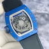 Luksusowy zegarek Richaremill Carbon Sapphire Tekstyle guma turbillon y milers wielofunkcyjny nadgarstek pilot sportowy