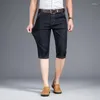 Erkek şort klasik yaz ince streç kısa kot iş moda pamuk düz denim erkek marka giysileri siyah mavi