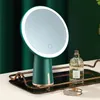 Miroir de courtoisie rond à LED, miroir de maquillage à intensité variable à écran tactile, miroir de beauté de bureau portable avec lumière, rechargeable par USB