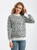 Frauenpullover O-Neck Leopard Patchwork Pullover Pullover Frauen Langarm gedruckt schlanker Strickwaren weiblich 2023 Jacquard Weave Strick-Top