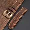 Titta på Bands Handfolded Brown Leather Watchband 20 21 22 23 24mm är lämplig för militär bronsband Buckle Bracele 230821