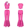 Cosplay هالوين الفتيات البالغين Margot Robbie Pink Barbi Cosplay Costume Fashion Women Rose Clothing Set Vintage Bow Dress Press 230821