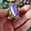 Anillos de racimo, artesanía antigua china, anillo de circón azul con incrustaciones de cloisonné de plata tibetana para mujeres y hombres, accesorios de moda