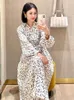 Basic Casual Dresses Women Lipstick Pattern Printed MidCalf Dress 100% Silk TurnDown Collar Long Sleeve Autumn Female Elegant LaceUp Robe 230821