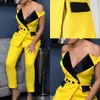 Yellow Mother of the Bride Suits Off Shoulder 2 Pieces Women Prom Evening Formal Wear Tuxedos Blazer For WeddingJacket Pants2447