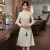 Ethnic Clothing Chinese Traditional Qipao Dress Women Vintage Style Stand Collar Long Sleeve Cheongsam CNY