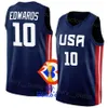 Basquete da equipe nacional impressa US 8 Paolo Banchero Jersey Copa do mundo 13 Jaren Jackson Jr. 4 Tyrese Haliburton 11 Jalen Brunson 15 Austin Reaves 9 Bobby Portis Bridges