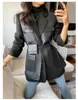 Veste en cuir et laine noire pour femme, mélange de laine noire, Patchwork, avec de nombreuses poches, manches longues, mode coréenne, Streetwear, automne 2023