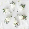 Couronnes de fleurs décoratives artificielles faux mariage Cor Pins blanc rose marié boutonnière boutonnière hommes témoin mariage Accessori Otsb5