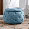 Large Button Tufted Woven Round Storage Footstool,Suitable for living room, bedroom,Blue