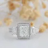 Ringos de cluster imusins ​​14k White Gold Center 2Ct Radiant Cut Moissanite Side Emerald 3 Stone noivado para mulheres Casamento