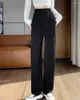 Calça feminina Cantura alta Dosagem direta perna larga 2023 outono e inverno estilo coreano de laço solto casual da moda