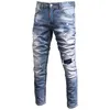 Мужские джинсы модная уличная одежда Мужчина Ретро светло -голубые растяжки
