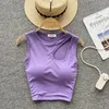 Women's Tanks American Chic Tank Top For Women O-neck Bare Midriff Build In Bra Hollow Out Age-reducing Camisoles Summer Gallus Drop