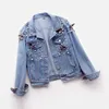 Womens Jackets Autumn Denim Jacket Coat Women Beading Loose Overcoat Jeans Basic Coats Streetwear Long Sleeve Casual Outerwear P688 230821