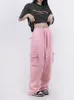 Kobiety S Pants S QWeek Cyber ​​Y2K Pink Cargo Woman Hip Hop 90s Vintage Pockets Joggers Dresspants Oversize Egirl Korean Style workowate spodnie 230822