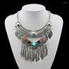 Choker Senhua Fashion Women Lady National Style Antique Silver Plated Feather Tassels Colar Uttalande Halsband smycken Femme Mn610