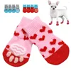 Chien Vêtements Chiot Chaussettes En Tricot 4pc / Set Mignon Petits Chiens Coton Anti-Slip Chat Chaussure Pour Automne Hiver Intérieur Porter Slip On Protector