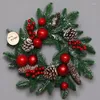 Couronne de noël artificielle pré-éclairée, fleurs décoratives, épinette verte, lumière blanche, cône de pin, série de grappes de baies, 45 Cm