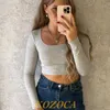 Women s T Shirt Fashion Women Scoop Neck Rib Crop T shirt Y2K Cotton Knitted Tops Long Sleeve Slim Tee Base T shirts Clothes 230821