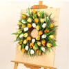 Decoratieve bloemen kunstmatige tulp krans deur hangende bord valentijnsdag gelukkige paasmuur decor lente slinger wiet festivalkamer