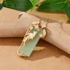 Łańcuchy starożytne złote eleganckie eleganckie wykwintne srokło kwiat gałąź Naszyjnik naturalny Jade Square Wiseld biżuteria dla kobiet
