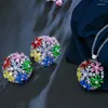 Brincos de colar Set Beaqueen Sparkling Big Half Round Round Ball Colorful Colorful Cubic Zirconia Crystal Stud Brincha Jóias para mulheres JS118