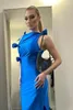 Robes décontractées 2023 Femmes Sexy Bleu Sans Manches Plissé Bow Fleur Wrap Hip Slim Celebrity Club Robe De Soirée Robes En Gros