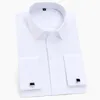Camisas casuais masculinas France Cufflinks Men Tuxedobusiness Social Slave Long Cobert Button Plain Solid Mens Dress Camiseta branca azul rosa 230822