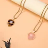 Hänge halsband Natural Stone Rose Quartz Tiger's Eye Peach Heart Cross Gem Necklace Metal Chain Jewelry Gift