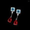 Kolczyki Dangle 2023 Vintage Drop for Women Garnet Czerwony Bling Cubic Zirkonia Długa biżuteria ślub ślubny Bijoux