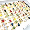 Wholesale 100pcs Rings For Women Golden Plated Multicolor Zircon Stone Fashion Jewelry Accessories Party Gift With A Display Box