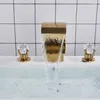 Rubinetti del lavandino da bagno lussuoso lussuoso rubinetto in ottone in ottone in ottone a doppia maniglia fredda e cascata