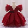 Girl Dresses Cap Sleeves Red Ballgown 1st Birthday Party Dress Princess Baby Baptism Tutu Clothing